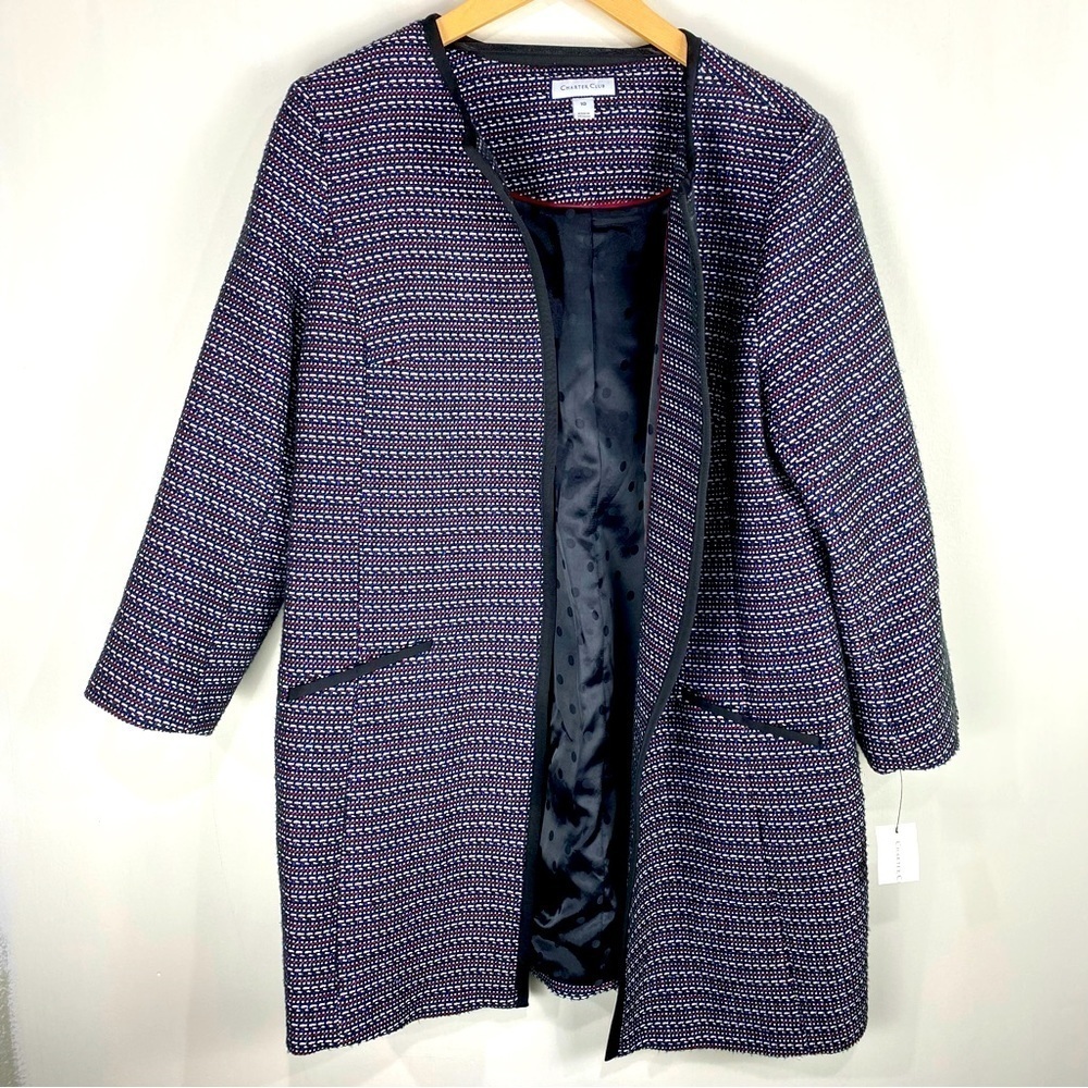 Charter Club Jewel Tones Tweed Longline Open Front Blazer Coat Jacket 10‎ (NWT)